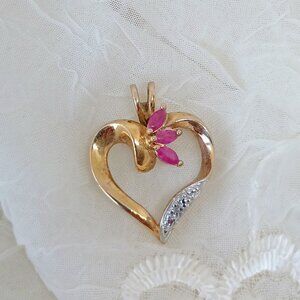 Ross Simons Ruby & Diamond Heart Pendant - 14k YG/.925 Sterling Silver
